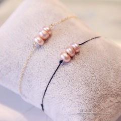 14K包金天然粉色淡水珍珠超细极细手链手绳 女朋友生日礼物 脚链