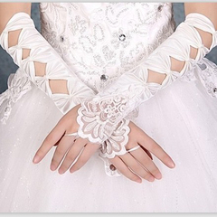 风尚姿色新娘婚纱礼服蕾丝无指勾指露指手套结婚水钻蕾丝手套
