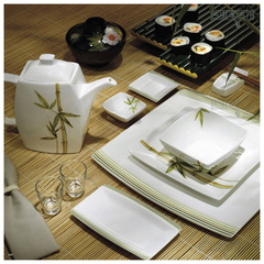日式餐具套装 陶瓷碗盘碟 中式样板间酒店餐具 竹枝餐盘餐具套装