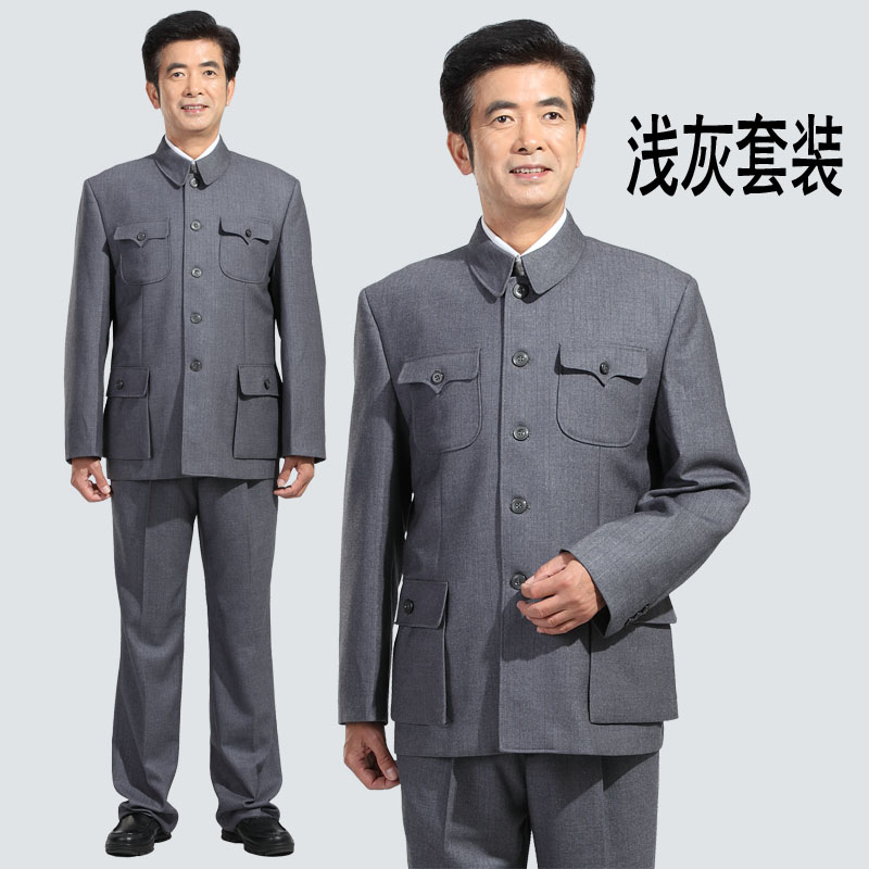 新款秋装外套中老年服装毛氏中山装毛料套装民族民族服装