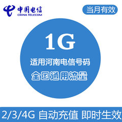 河南电信流量充值1G流量包2/3/4G手机号码全国通用自动充值