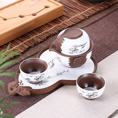 纳千快客杯一壶二杯个人两茶杯汝窑紫砂陶瓷茶壶便携旅行茶具套装
