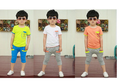 2016夏季新款韩版潮儿童套装男童纯棉短袖T恤2-3-4-5-6-7岁批发