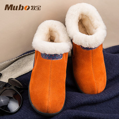 牧宝澳洲羊皮毛一体短靴 冬季加厚保暖家居鞋防水防滑女士冬鞋