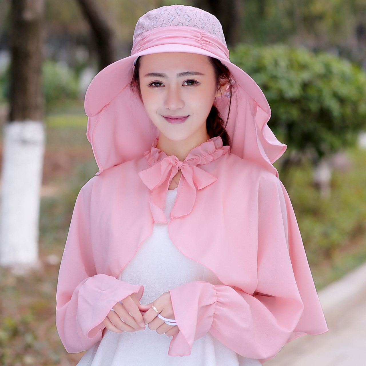帽子女夏天太阳帽户外防晒遮脸帽骑车出游大沿披肩帽可折叠遮阳帽