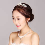 Good pretty static Chen bride jewelry necklace earrings set wedding bridal necklace headdress Crown three piece set