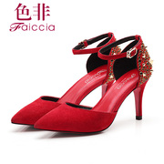 Faiccia/color non-spring 2015 new genuine sheep Beijing on rhinestones pointy stiletto girl high heels 4606