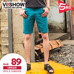 Viishow shorts hot pants slim casual Pant washed straight leg waist summer tide men's shorts