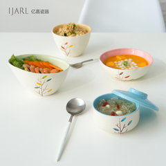 Ijarl亿嘉 韩式陶瓷餐具米饭碗甜品碗4.5英寸家用碗 格拉小树林