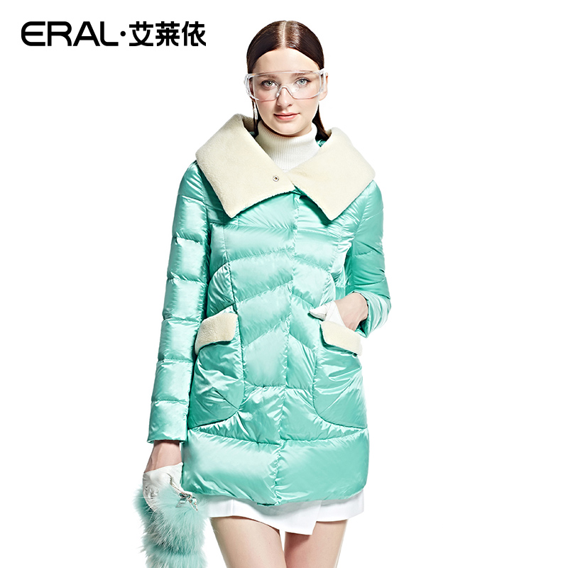ERAL/艾莱依2015冬时尚羊羔毛女POLO领羽绒服俏皮中长款修身6003D产品展示图3