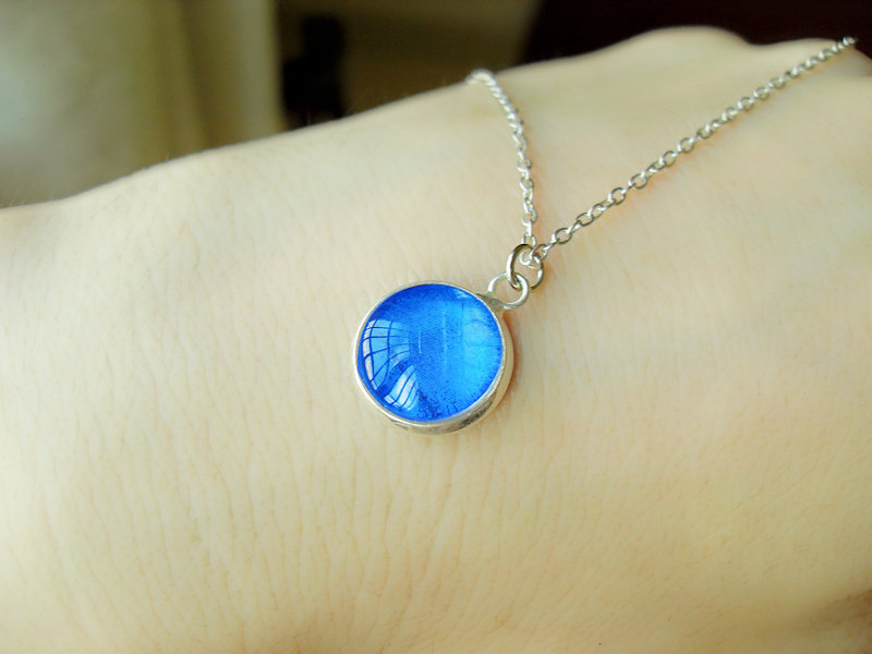 原创手工大蓝闪蝴蝶翅膀昱珀吊坠锁骨项链女学生简约清新森系礼物