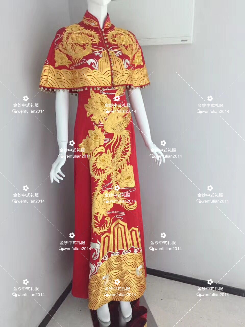 夏季结婚礼服古代婚纱中袖手工助绣秀禾服质感真丝缎中式礼服