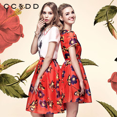 CCDD2016夏装新款专柜正品女 植物印花大摆型 时尚修身连衣裙