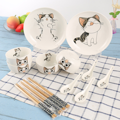 日式创意餐具家用送礼 可微波 可爱卡通儿童陶瓷碗盘碟勺餐具套装