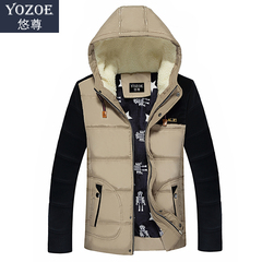 YOZOE/悠尊冬季棉衣男士插色袖修身连帽棉服韩版休闲保暖短款外套