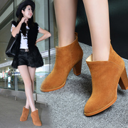 2015 new tide girls thick leather short boots for fall/winter warm high heels with pointed down Scrubs low tube boots short tube