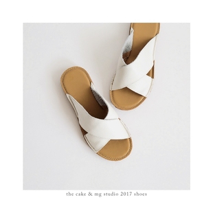 off white涼鞋2020 thecake white CrossStrap Slipper十字白色拖鞋女夏簡約平底涼拖 offwhite