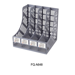 富强A648四格塑料蓝灰文件架 /文件框/文件栏/书架/书立