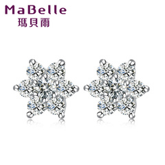 MaBelle/玛贝尔白18K金钻石耳钉天然群镶雪花朵耳饰耳环正品礼物