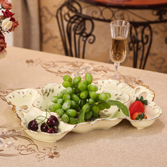 新款欧式奢华创意客厅水果盘陶瓷分格果盘果篮摆件结婚礼品