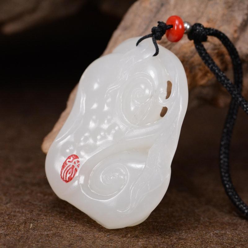 国家级玉雕大师张良作品 吉祥如意 挂件 羊脂白