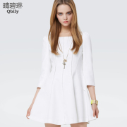 Fine bi Linda 2015 spring clothes new white dress girls dress cropped sleeve slim lace skirt-