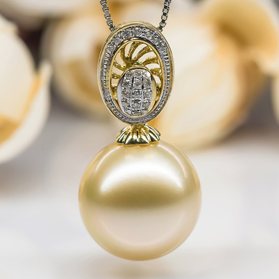 天然海水南洋珍珠12.8mm 18k黄金1.53克 南非真钻0.099ct/22粒