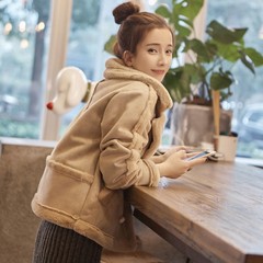 2016新款潮韩版短款外套女冬装麂皮绒外套加厚妈妈装大码短外套