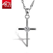 Wing new simple cross diamond necklace 925 Silver girl Korean version of fashion lovers necklace carving