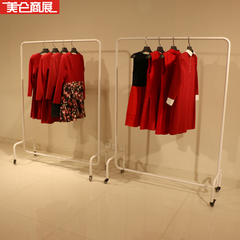 高档服装店白色铁艺货架 展示架带轮子龙门架 女装衣架落地侧挂架