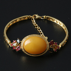 Bao female crystal gem tourmaline bracelet 925 silver plated 24K gold inlay gold tourmaline strand honey beeswax bracelets