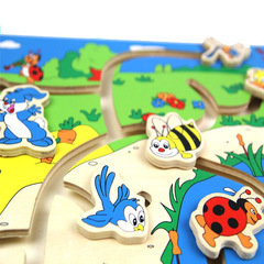 儿童木质动物找食迷宫拼图宝宝积木制益智力拼板早教玩具生日礼物