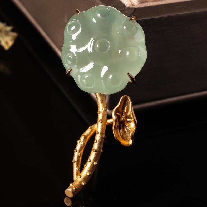 【源头好货-四会】缅甸翡翠a货18k镶嵌冰种晴底莲蓬吊坠 4.21克
