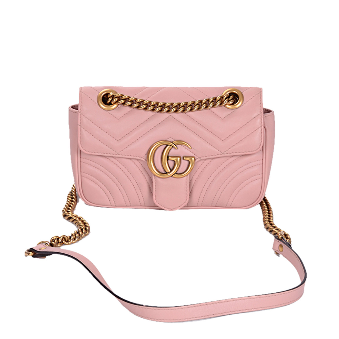 [9.5新]古驰gucci女士粉色marmont单肩斜挎包aob1807004