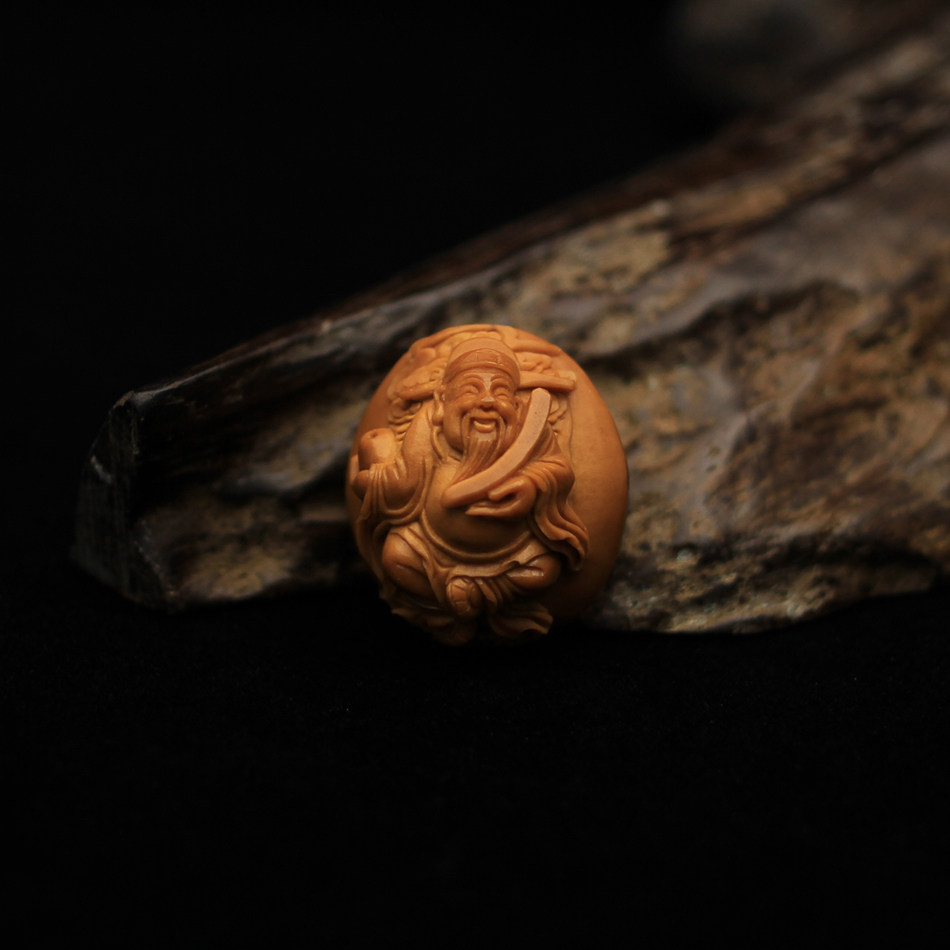 2*2.5cm杨晓明大师作品《浮雕童子财神》苏工纯手工橄榄核