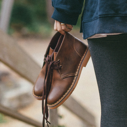 靴下物马丁靴女靴子女士短靴春秋季高帮鞋真皮复古牛皮英伦沙漠靴