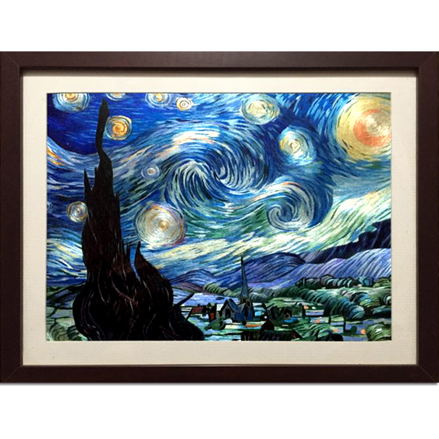 苏绣世家纯手工真丝刺绣《梵高星空》钱菊凤大师作品