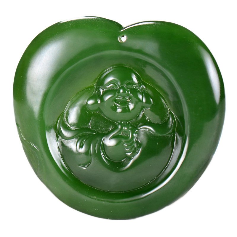 正阳绿 和田玉碧玉笑佛挂件22.2g