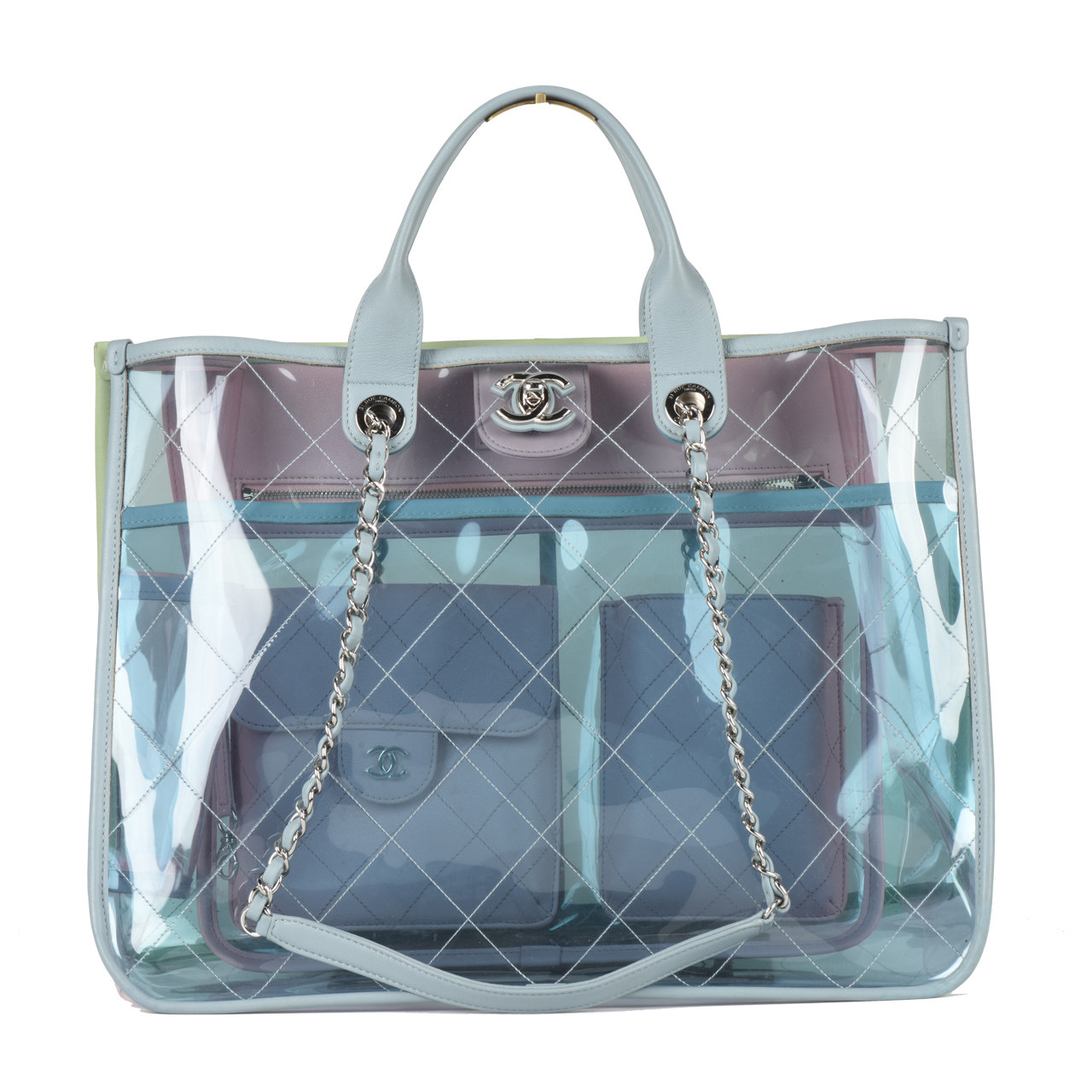 [9.5新]香奈儿chanel女士pvc拼羊皮透明果冻大号两用包10013399