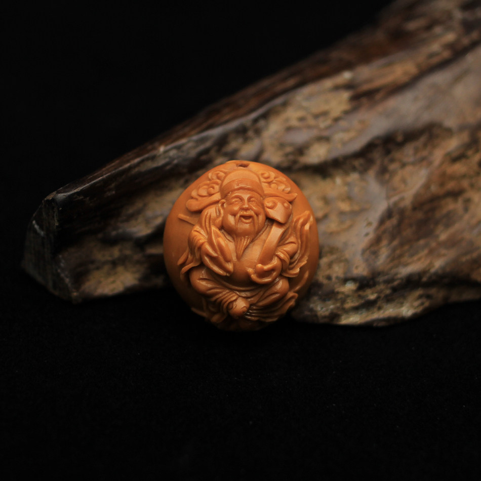 2*2.5cm杨晓明大师作品《浮雕童子财神》苏工纯手工橄榄核