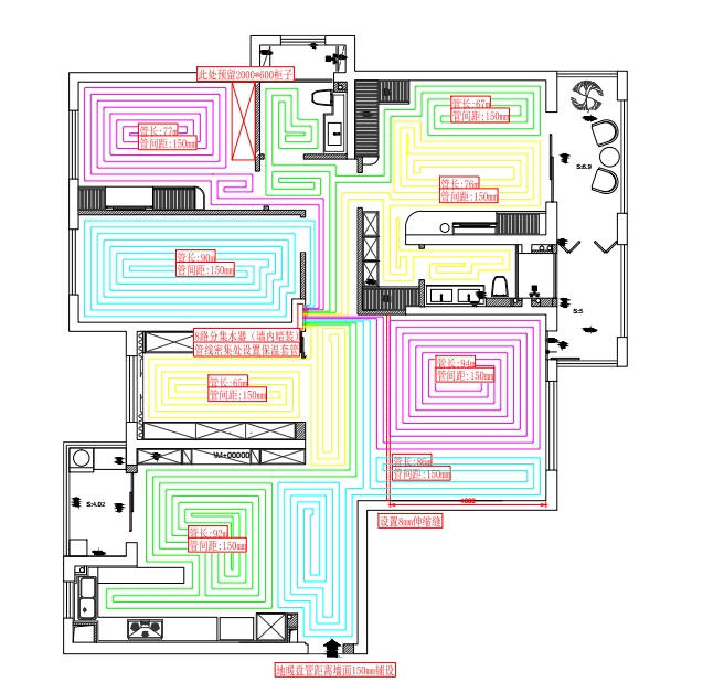 代画cad地暖施工方案设计地暖施工图绘制暖通图纸绘