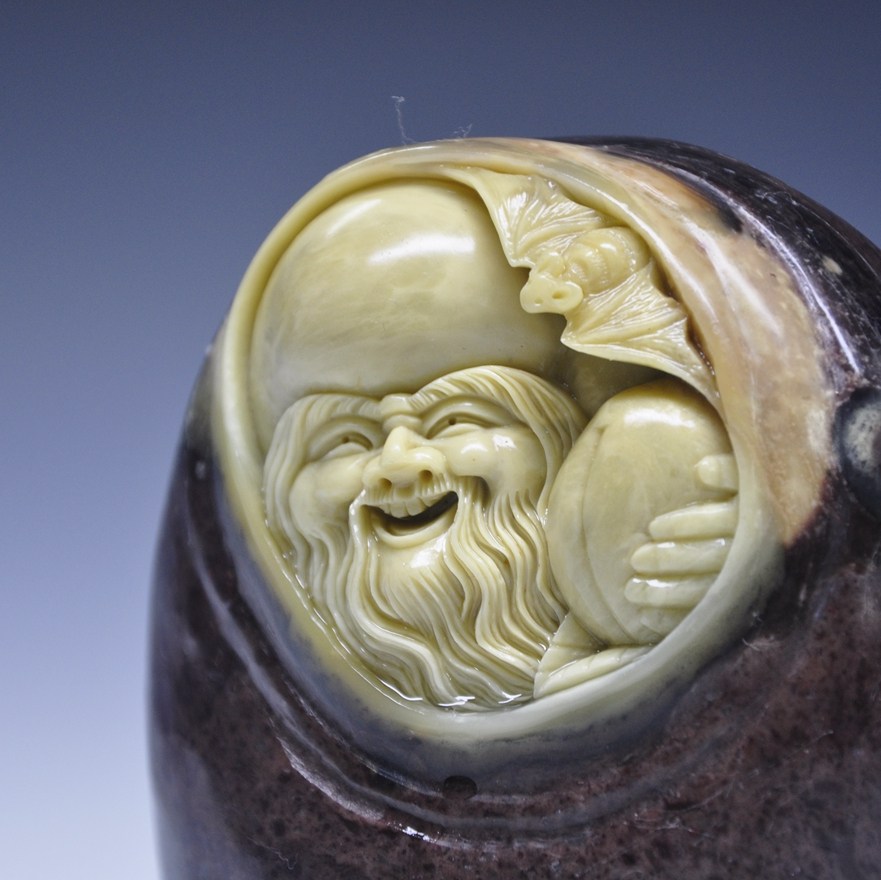 异石居青田石雕  《乐开怀》精品 青田龙蛋石雕摆件 寿星 收藏馈赠