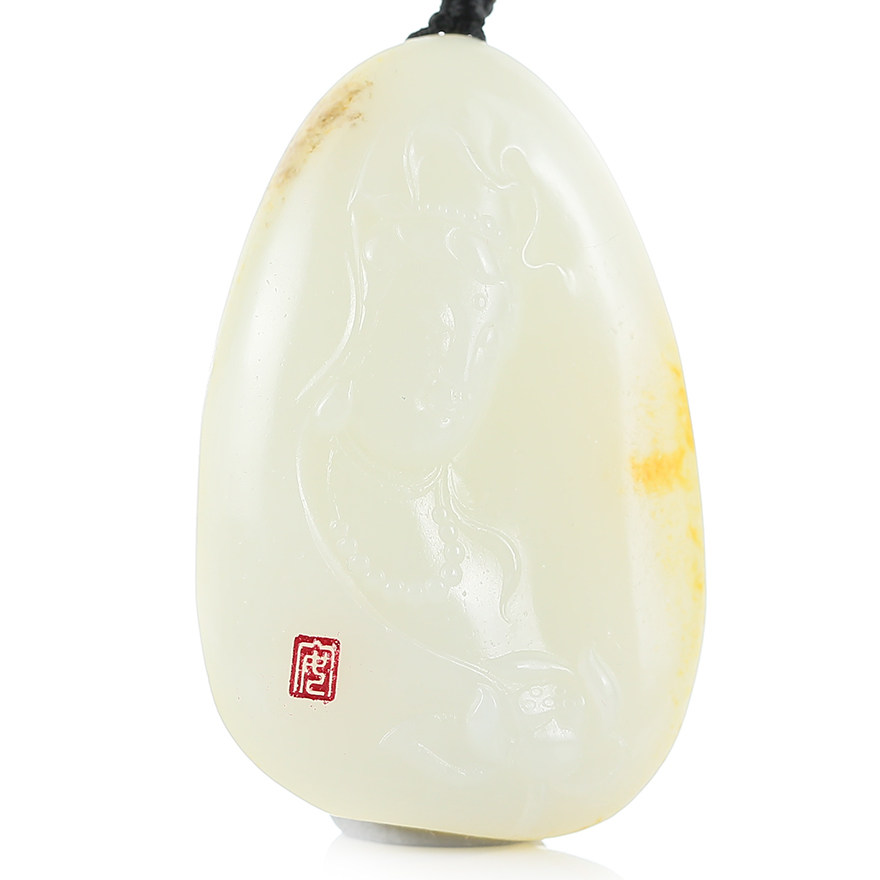 五台山赐福加持 姑苏省级玉雕大师张安琪 和田玉挂件观音菩萨
