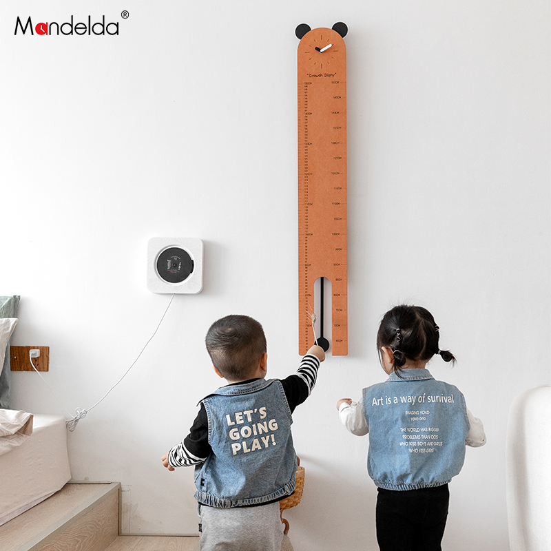mandbelda儿童身高尺时钟表挂钟客厅家用时尚现代简约墙面艺术装