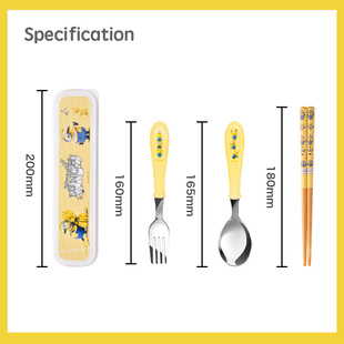 新品儿童餐具套装 304不锈钢勺子叉子筷子卡通小学生便携勺叉筷三