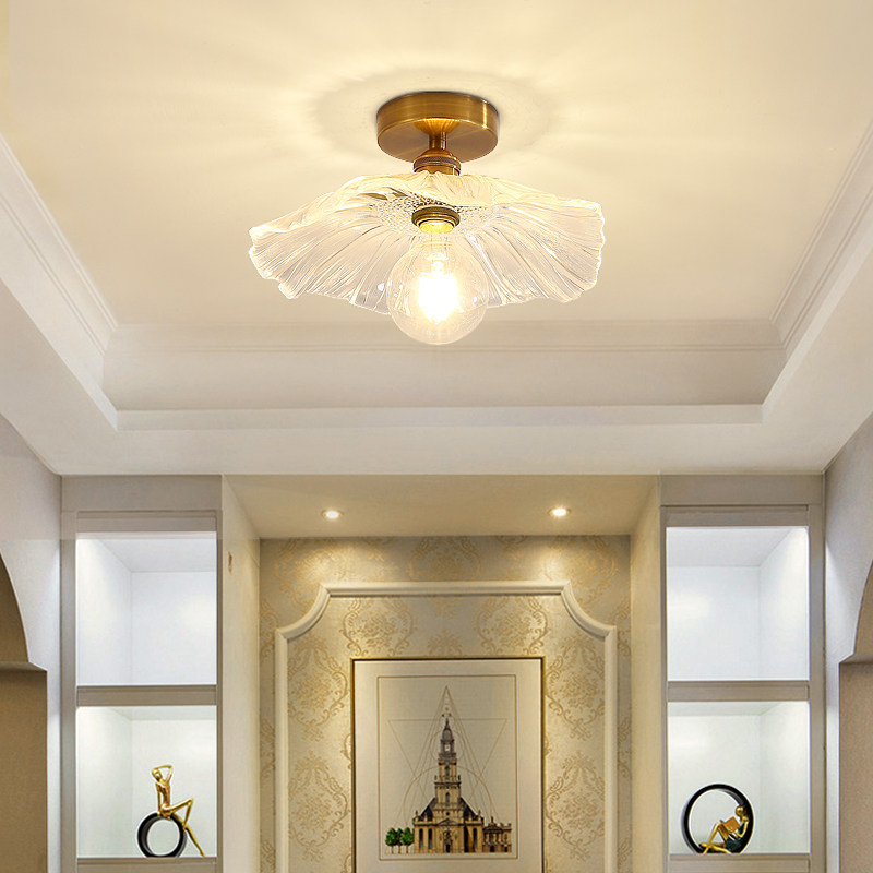 阳台灯玄关过道走廊灯门前入户北欧轻奢全铜玻璃网红吸顶led灯具