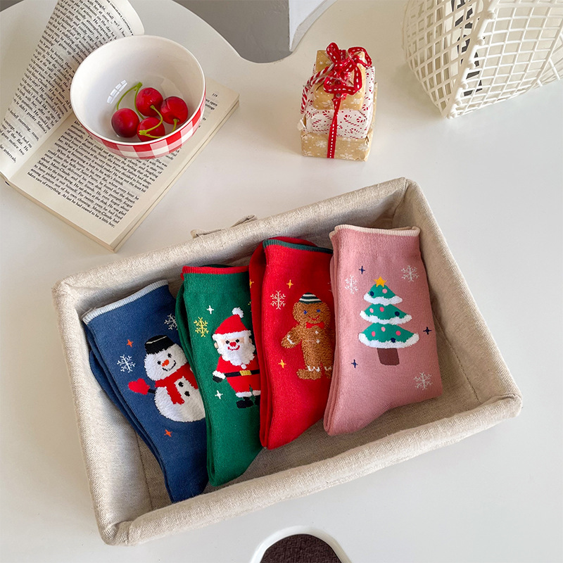 速发Christmas Socks Autumn And Winter Snowman Santa Claus Ca