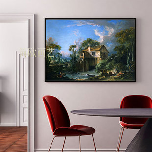 欧式美式复古风景高清油画布喷绘沙发背景壁画挂画客厅装饰画平面