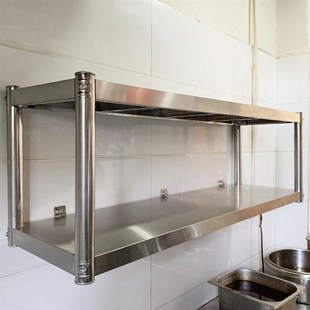 厨房壁挂式置物架多功能商用墙上微波炉收纳吊架不锈钢双层调料架