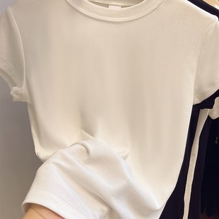 速发白色纯棉短袖T恤女2024年夏装新款韩版简约修身正肩圆领体恤